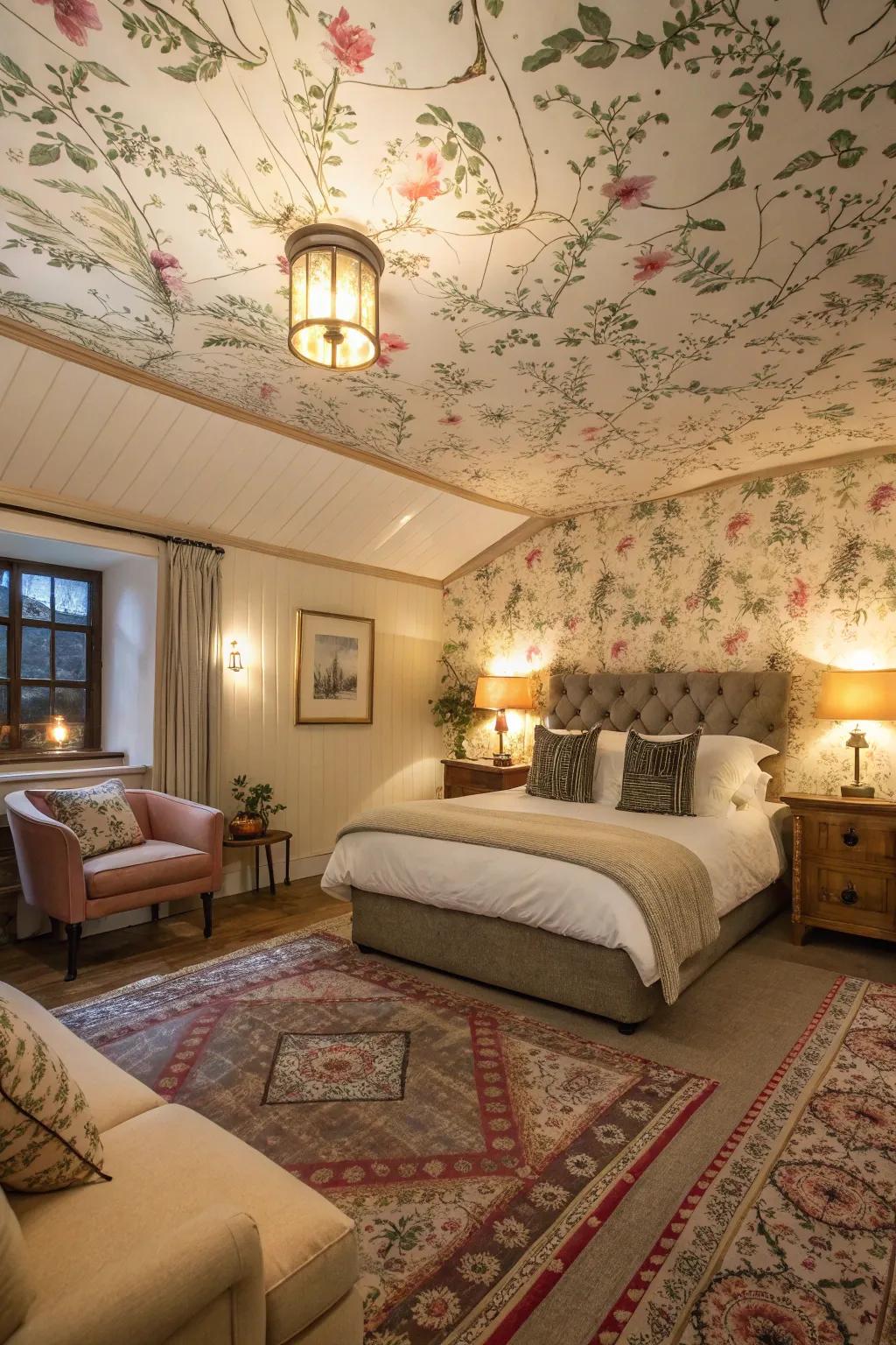 Surprise your guests using a unique covered ceiling.