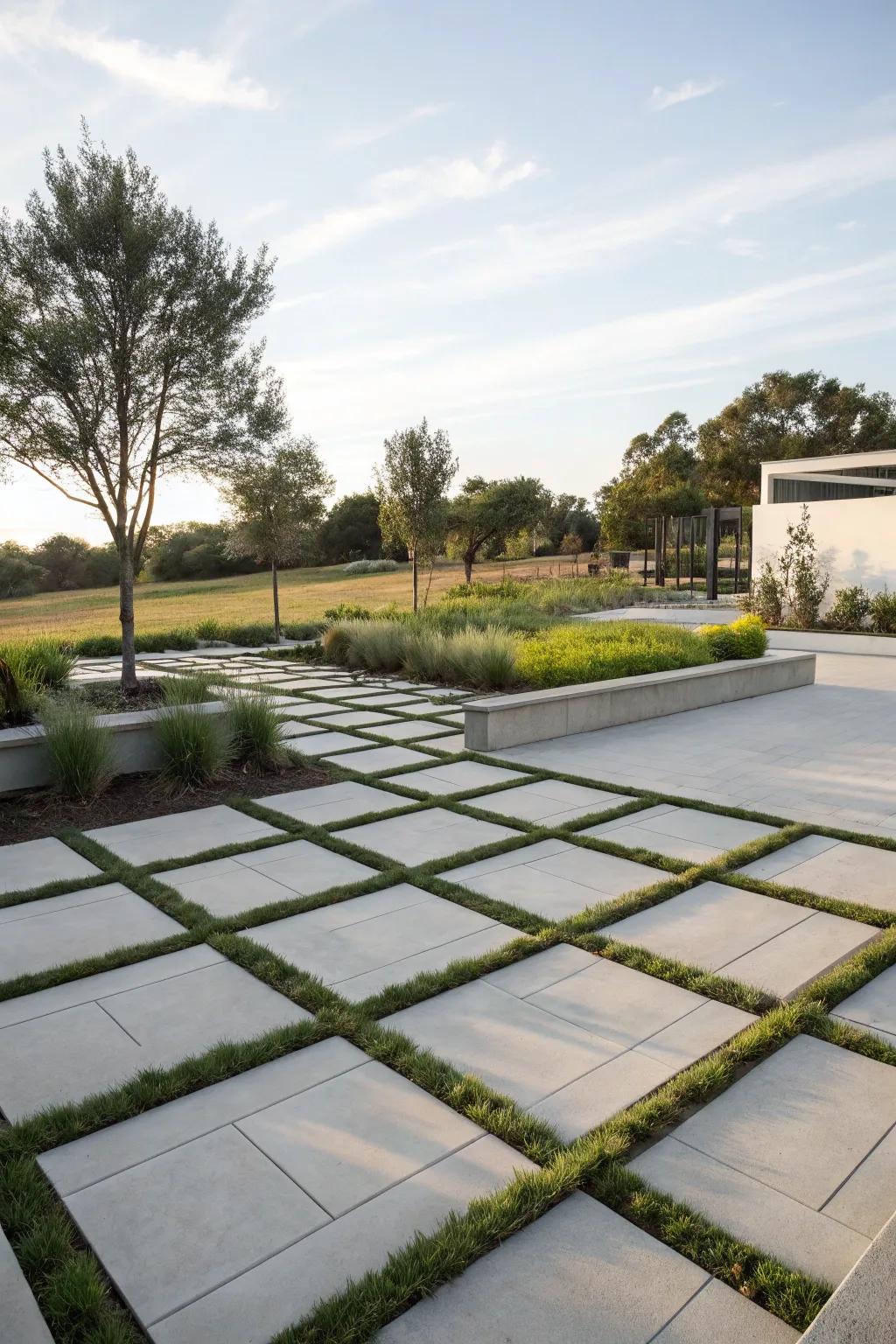 Modern geometric concrete pavers providing a bold outdoor statement.