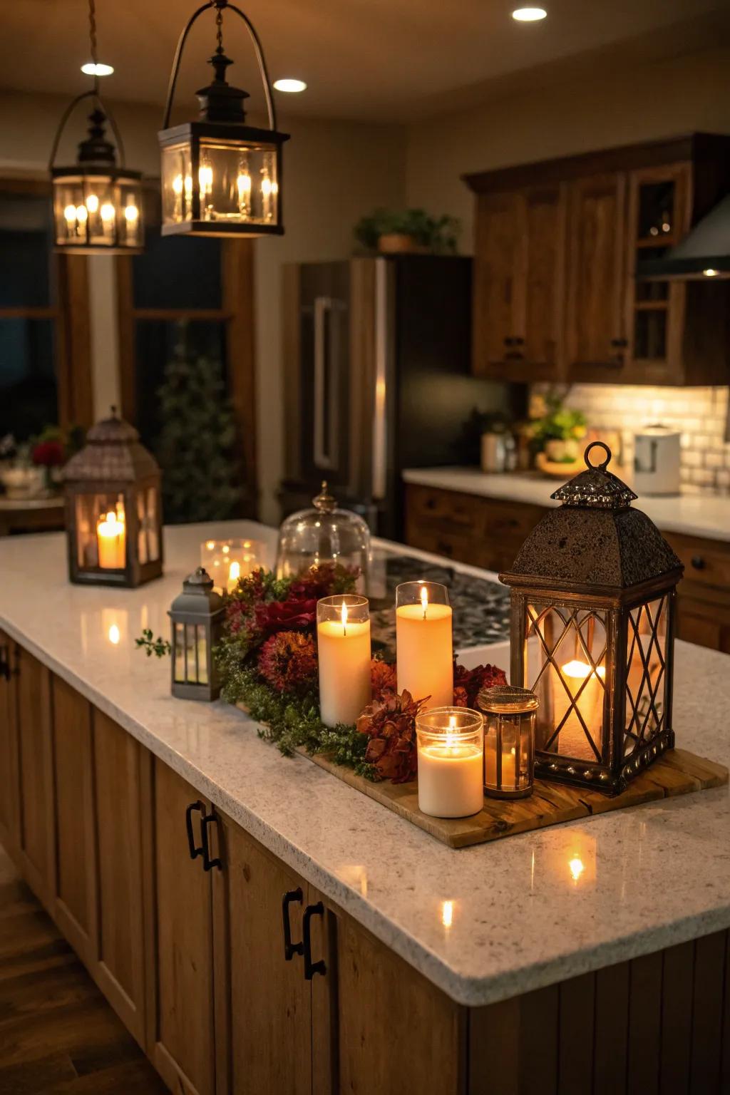 Using lights and lanterns, create a cozy ambiance.