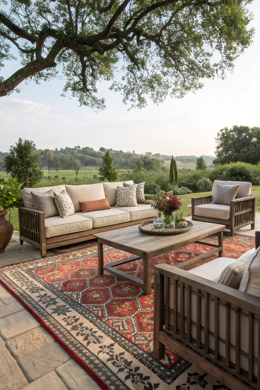Bring indoor comfort outdoors with a stylish living area.
