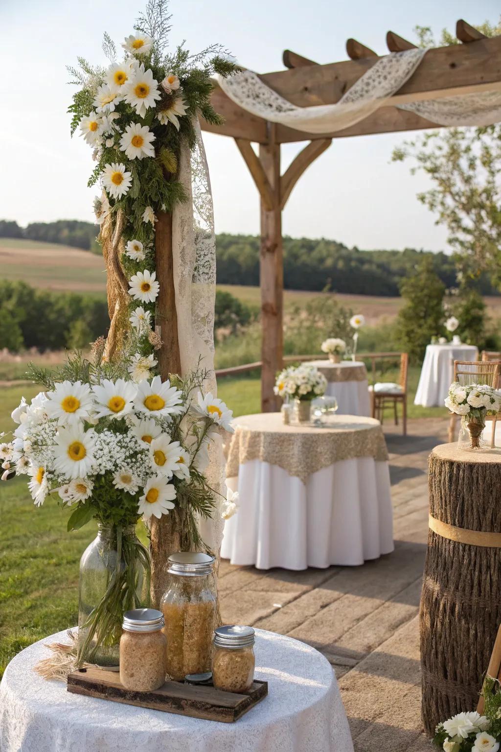 Meadow sweets add cheerful beauty at an affordable price to a countryside wedding.
