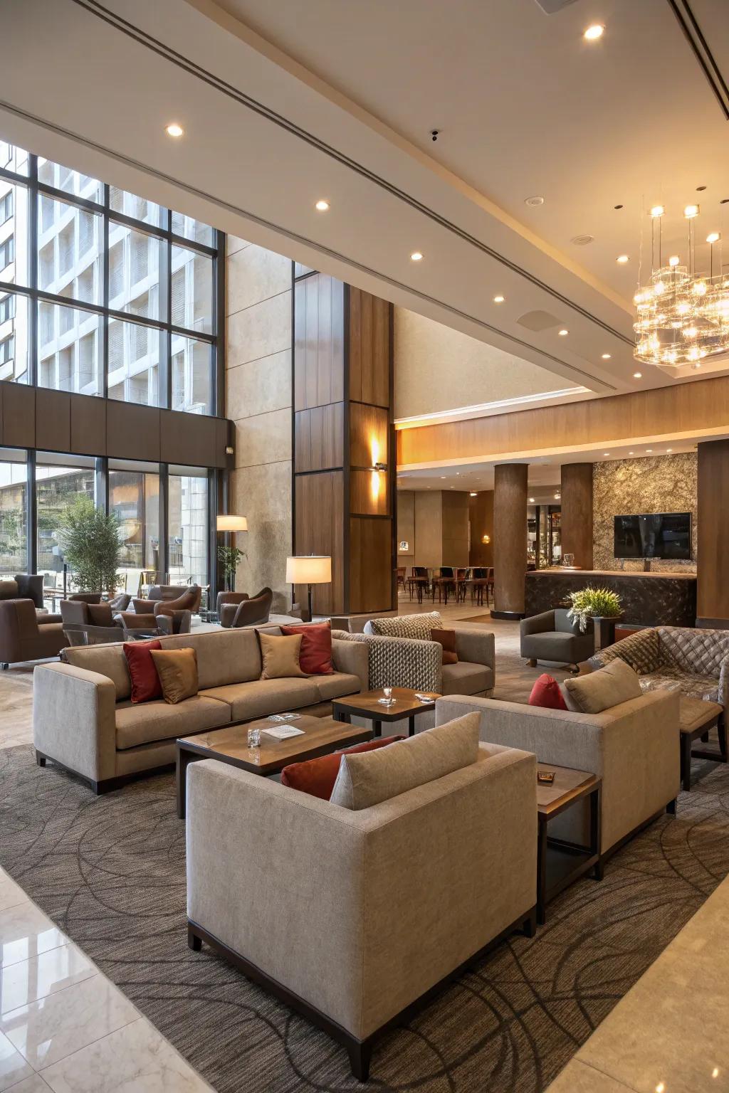 Open seating arrangements inviting comfort and conversation in the lobby.