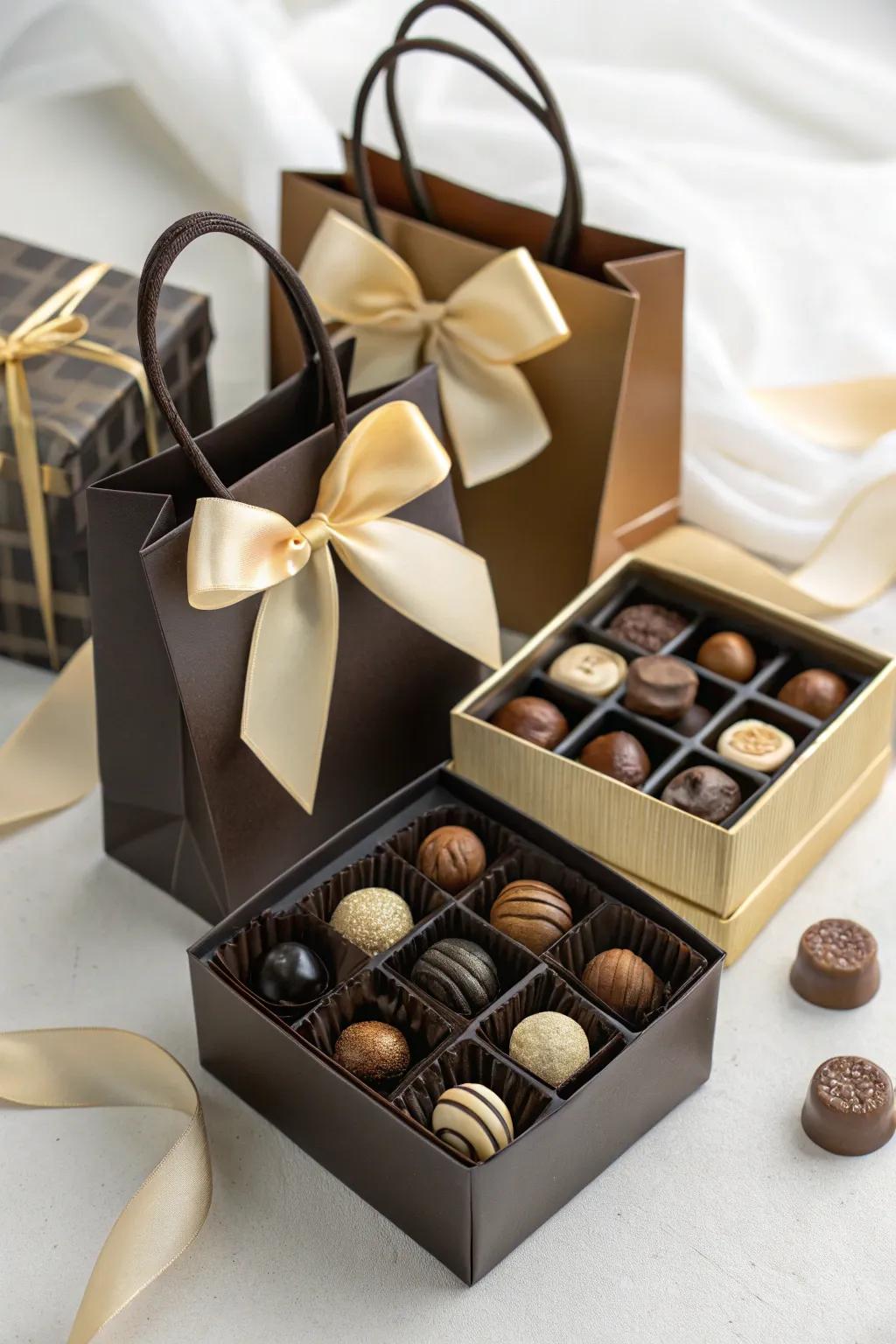 Considerate chocolate favor bags for friends to take home.