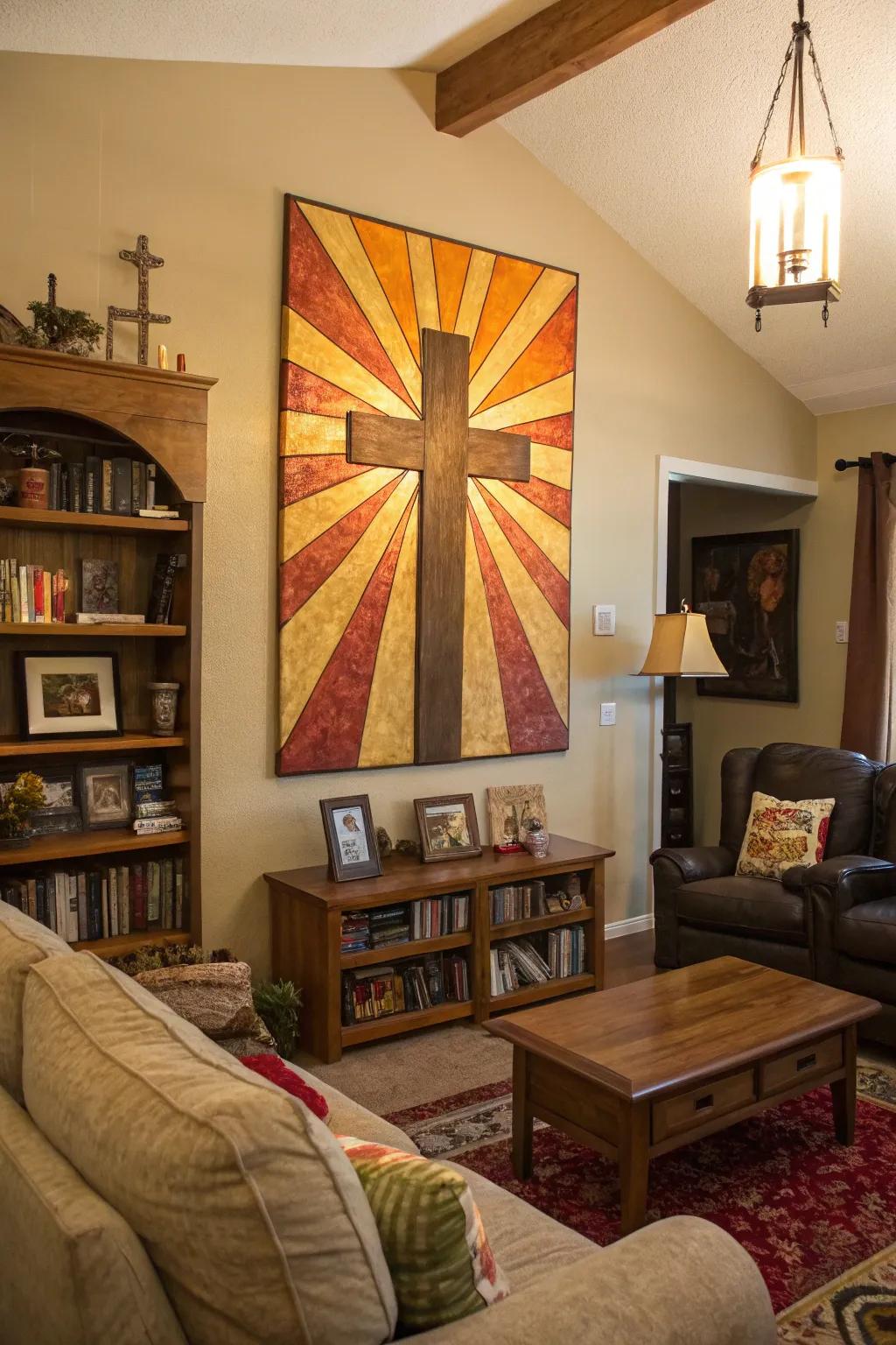 Artwork of a radiant cross fills any space with hope and warmth.