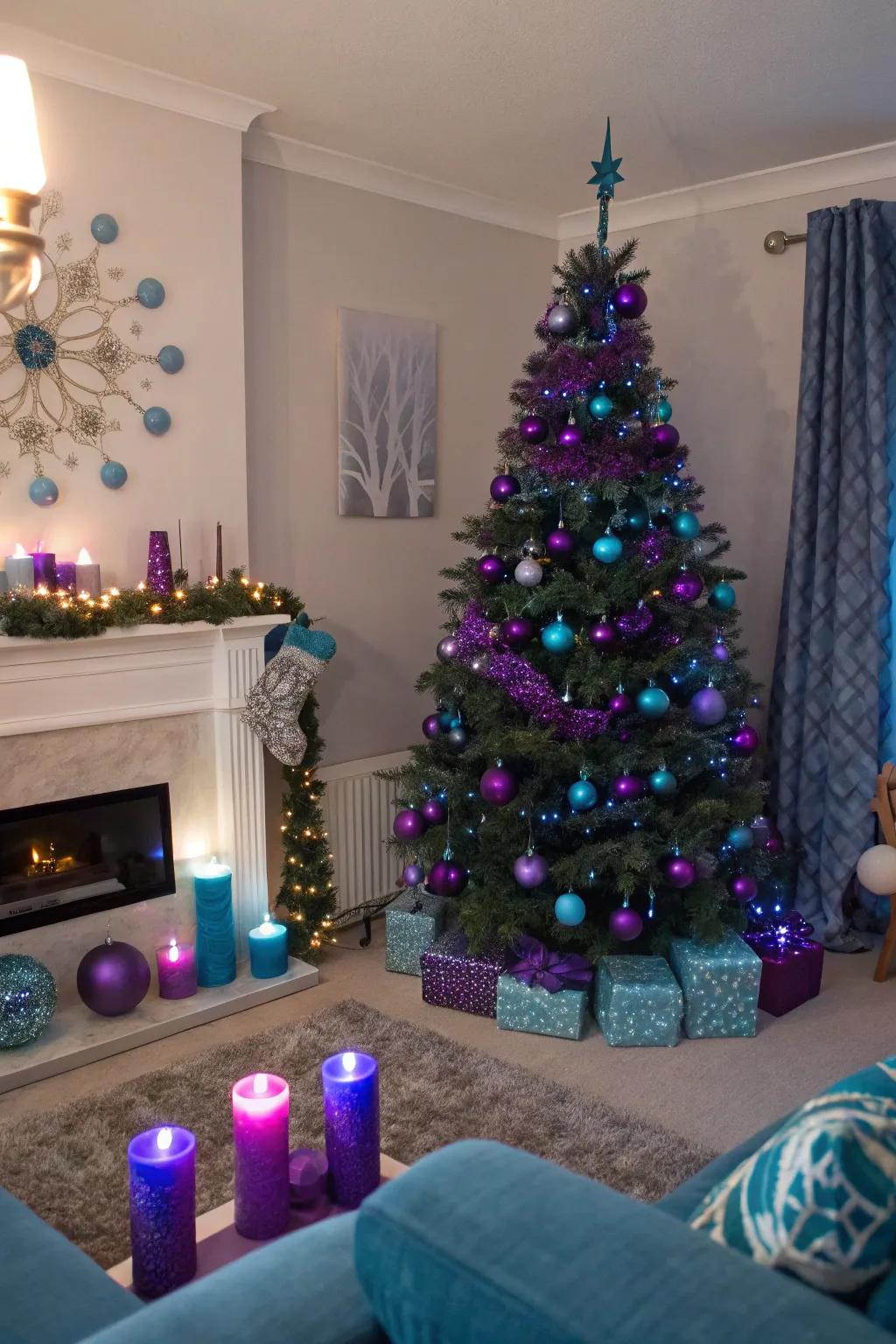 Unexpected colors add a modern twist to traditional Christmas decor.