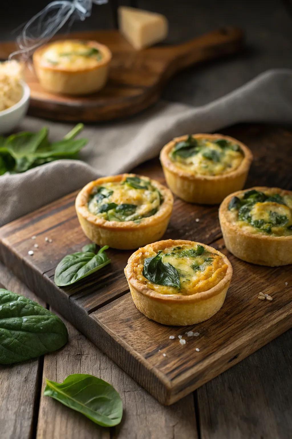 Small quiche offer a warm and hearty option.