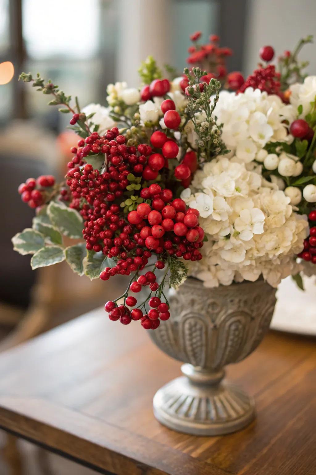 'Ruby beads' add a festive touch to elegant floral arrangements.