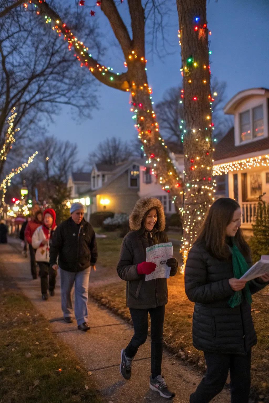 A delightful Christmas light scavenger hunt exploring the neighborhood’s festive displays.