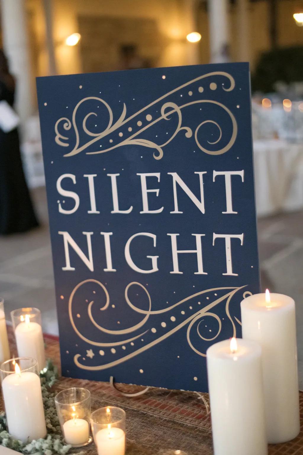 Introduce elegance with a penmanship 'Silent Night' placard.