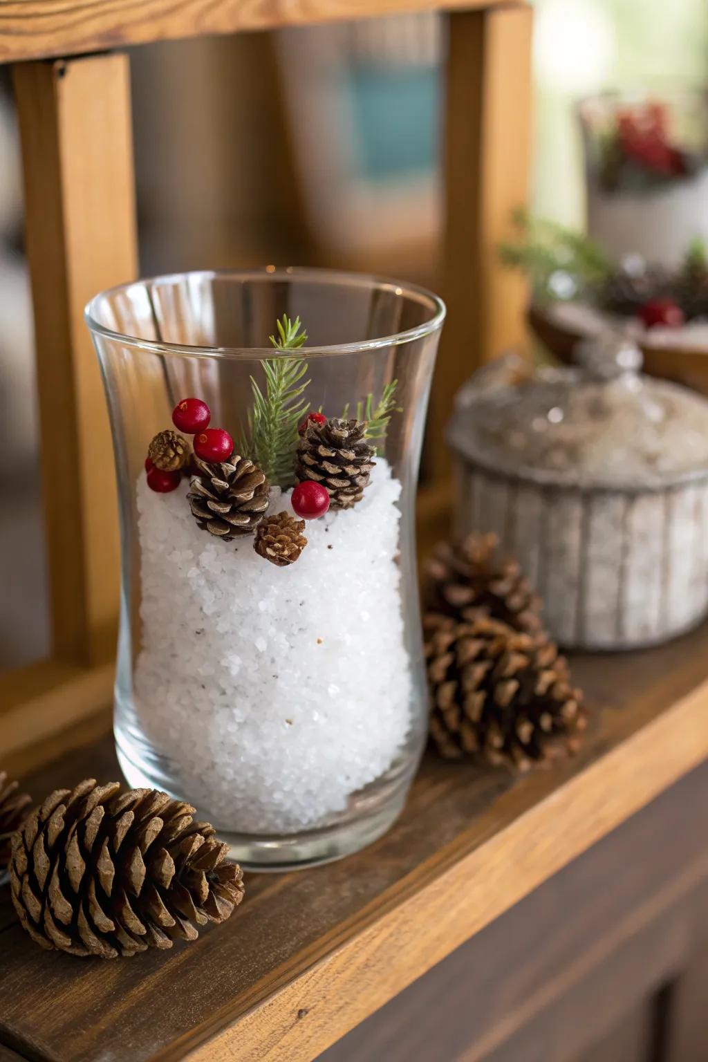 Winter enchantment: Bitters salt evokes a snowy scene in a vase.