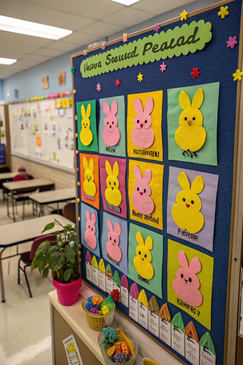A festive individual procession bulletin board for Easter.