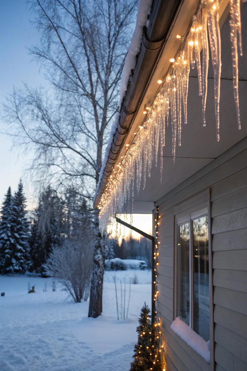 Elegant dangle lights along the eaves.