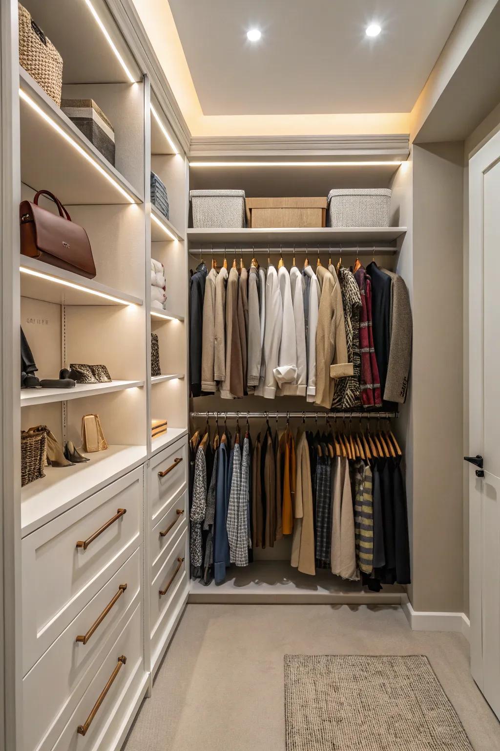 Switch seasonal clothes effortlessly with a designated area.