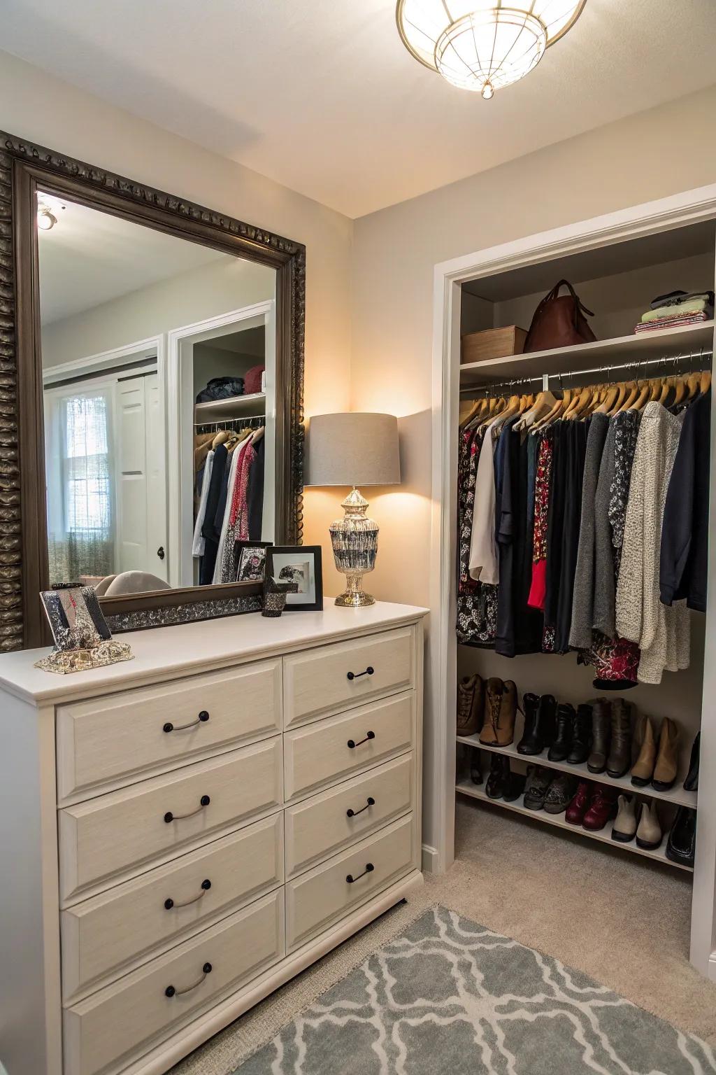 A reflective surface above the organizer adding function and flair.