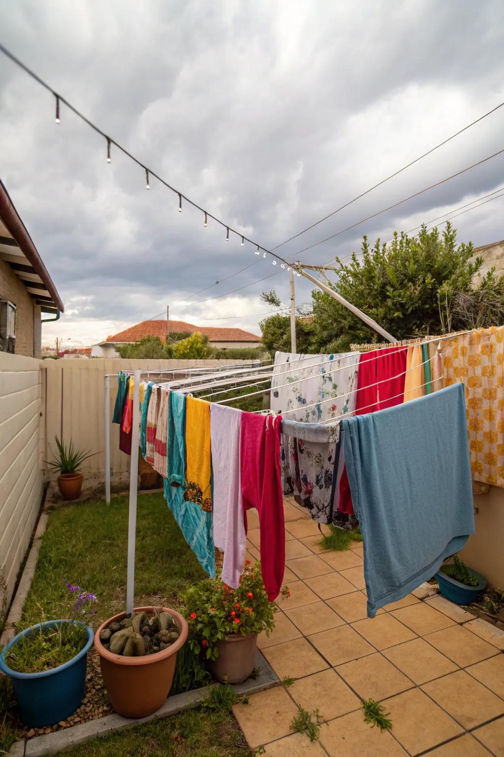 An area-saving pop-up clothesline, suited for smaller yards.