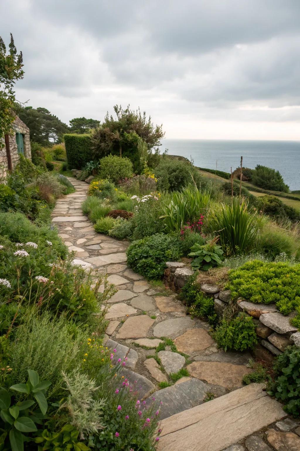 Regional stones create a harmonious look in a coastal garden.