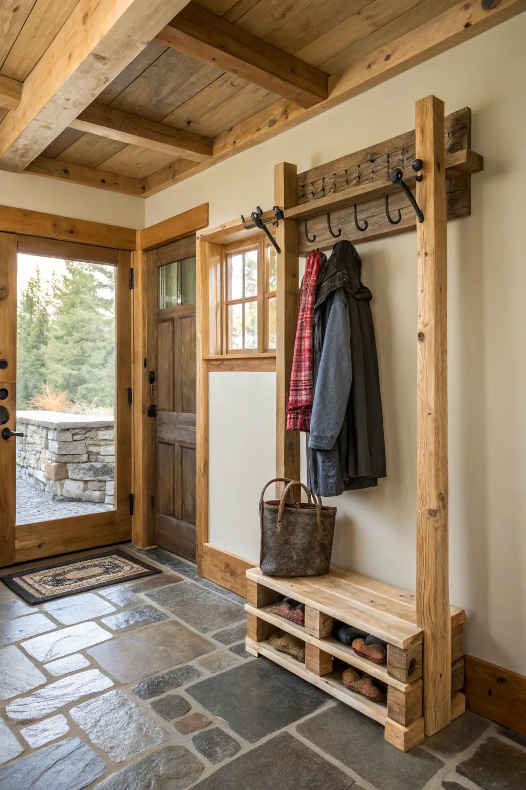 A reclaimed timber skid hanger, uniting sustainability with rustic allure.