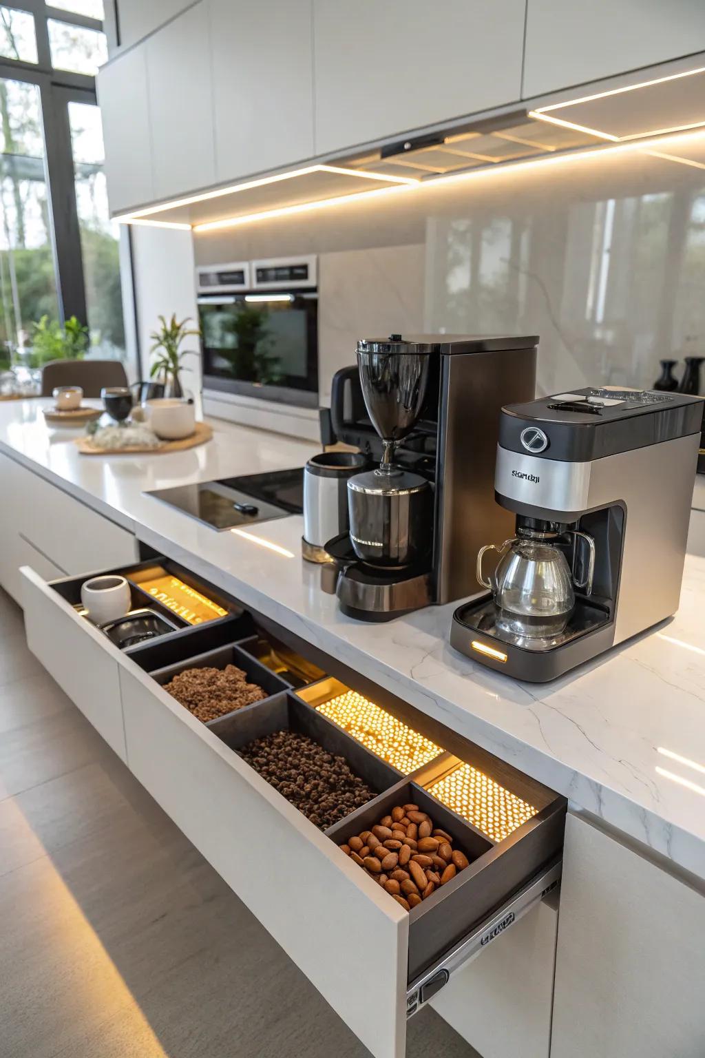 LED lighting adds function and ambiance to your coffee drawer.