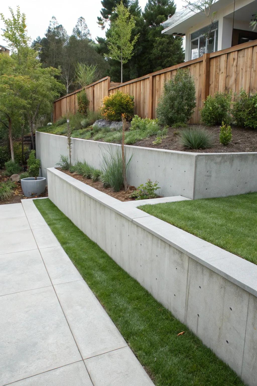 Poured concrete provides a seamless, modern finish.