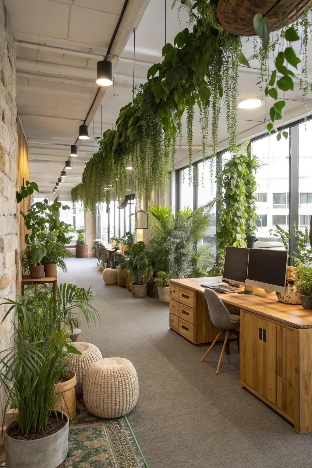 Biophilic elements bringing nature indoors.