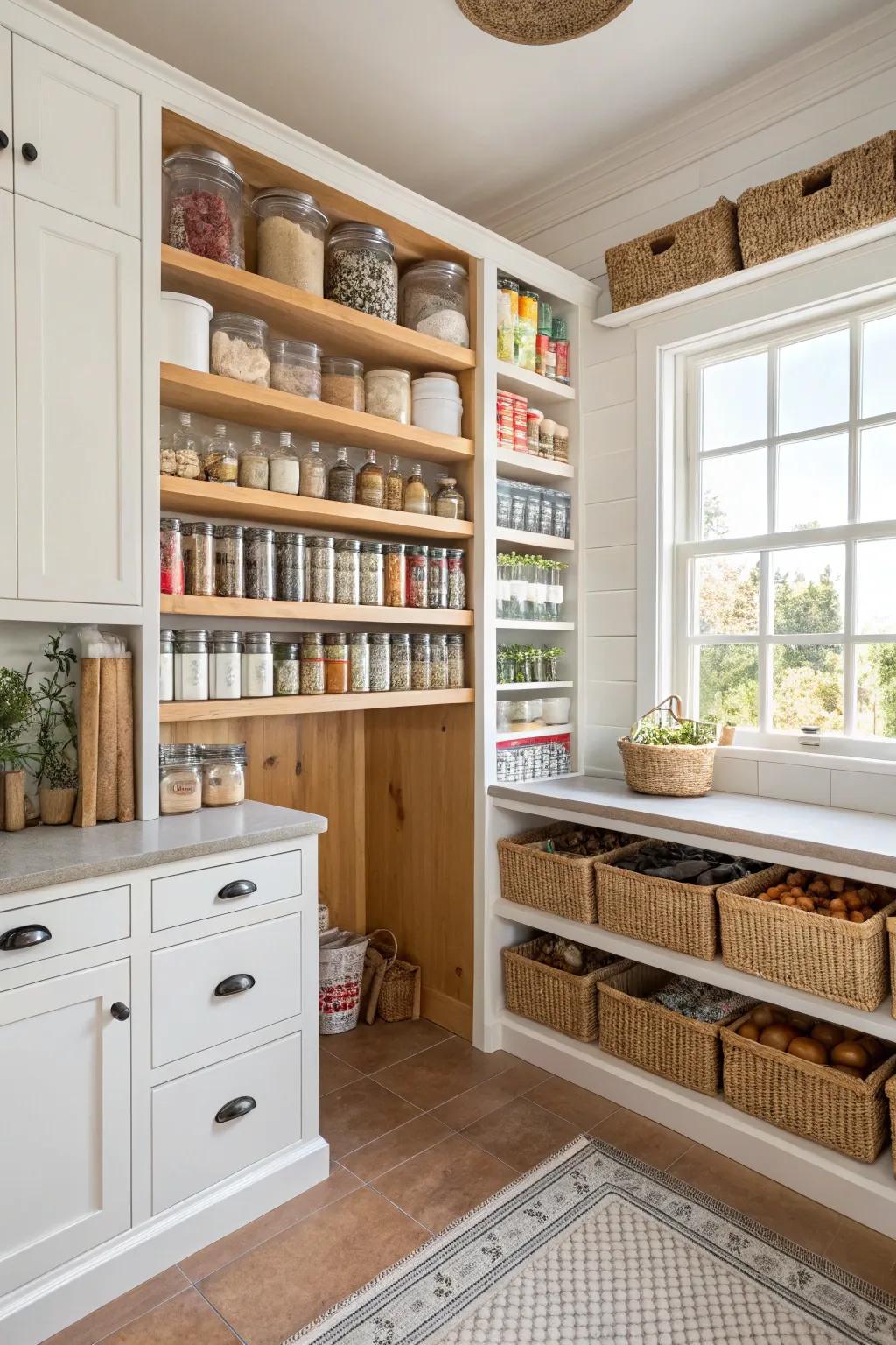 A floor-to-ceiling pantry optimizes vertical storage in your kitchen.