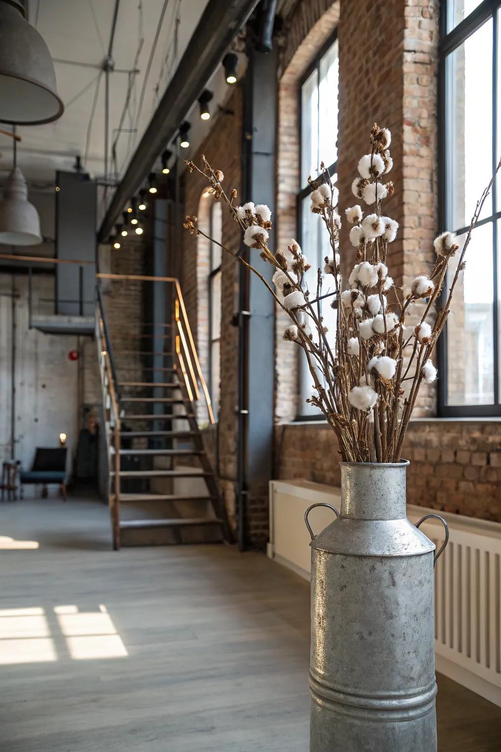 Industrial edge featuring metal and cotton stems.