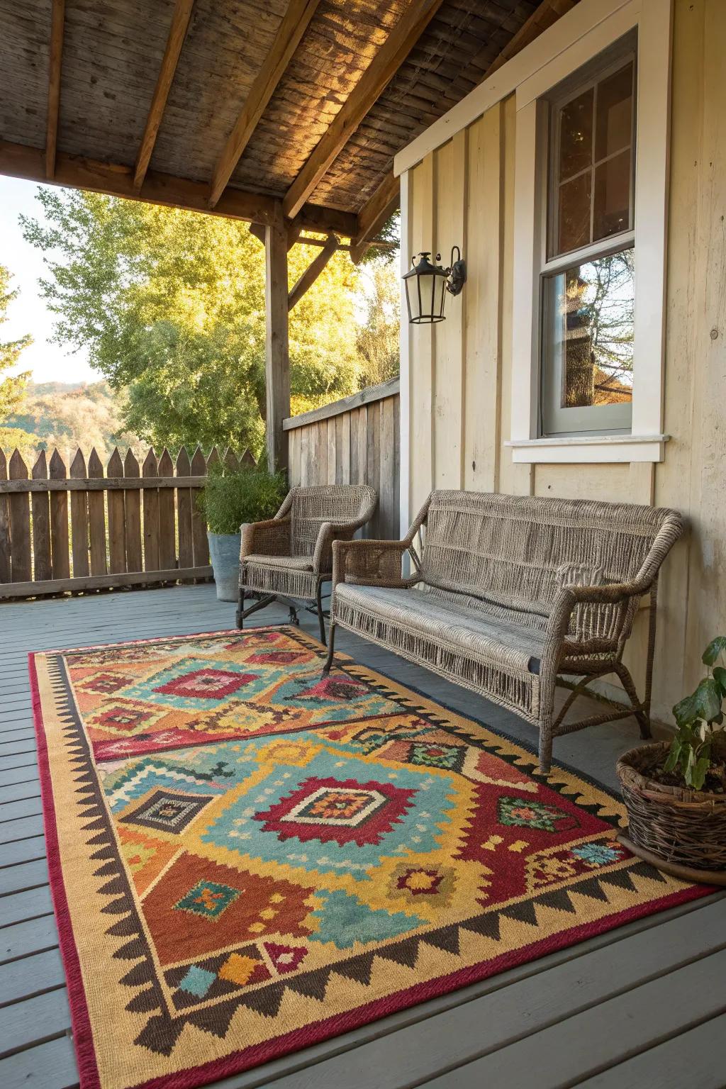 An outdoor textile adds design and warmth to your porch.