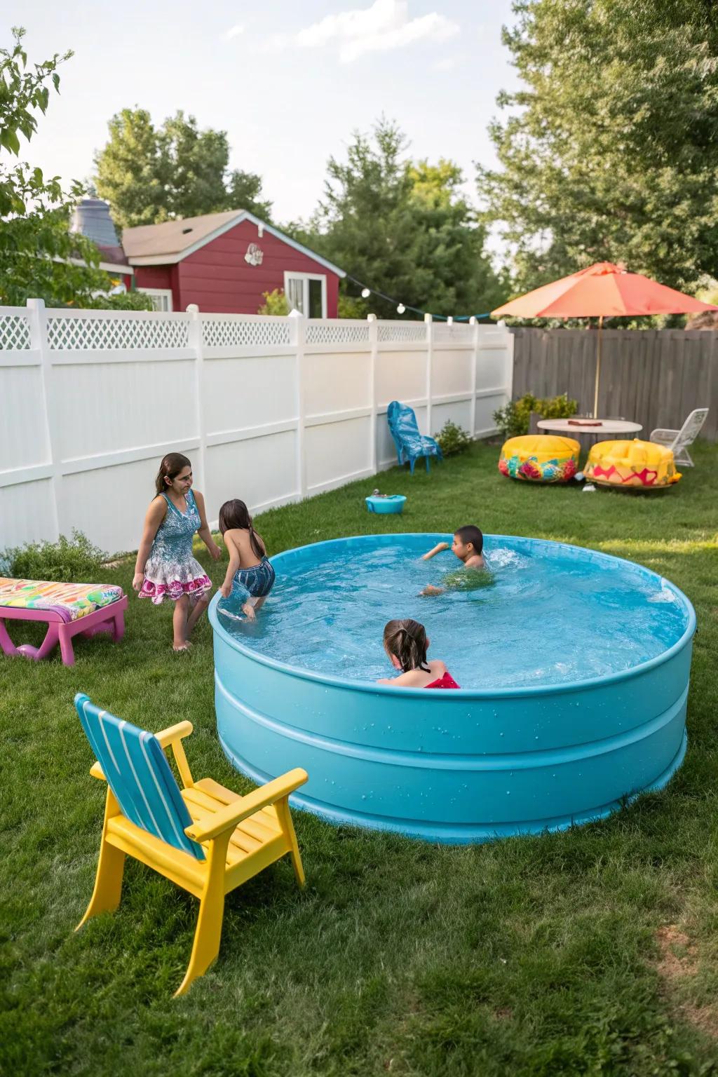 Create a striking statement using a vibrant hue colored pool.