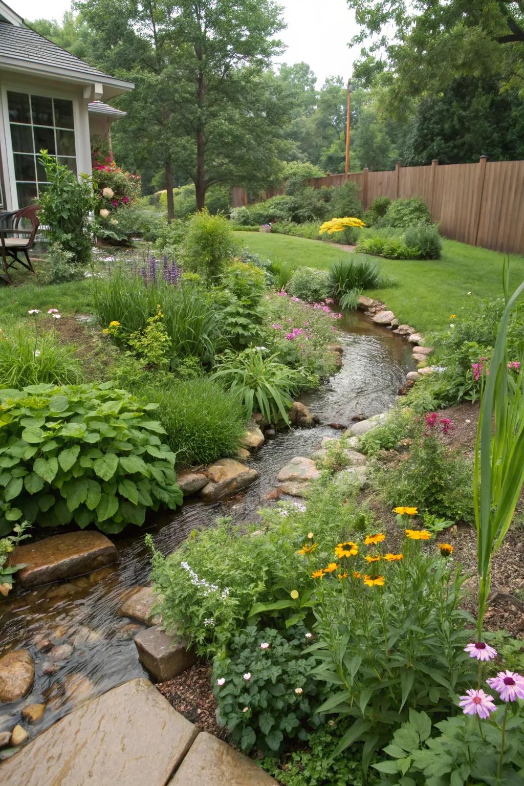 A rain garden manages runoff while improving the beauty of your streamside area.