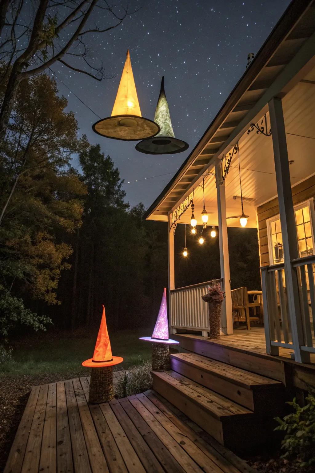 Soaring witch toppers enchant the night.