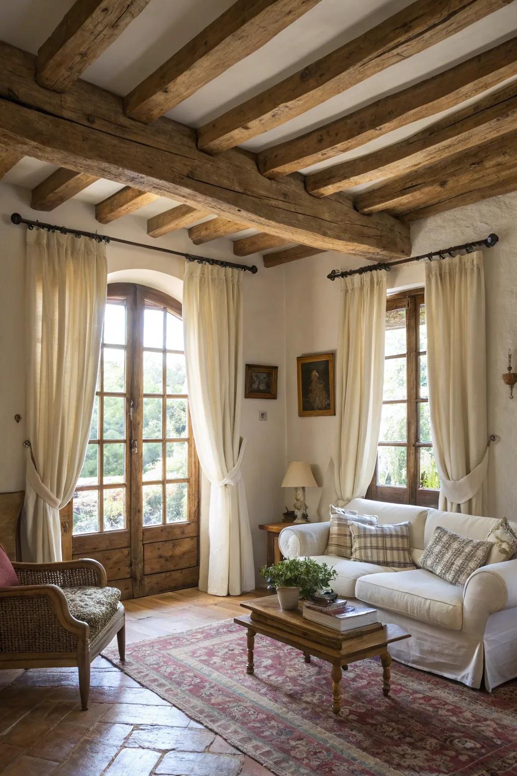 Flax drapes radiate natural and rustic charm.