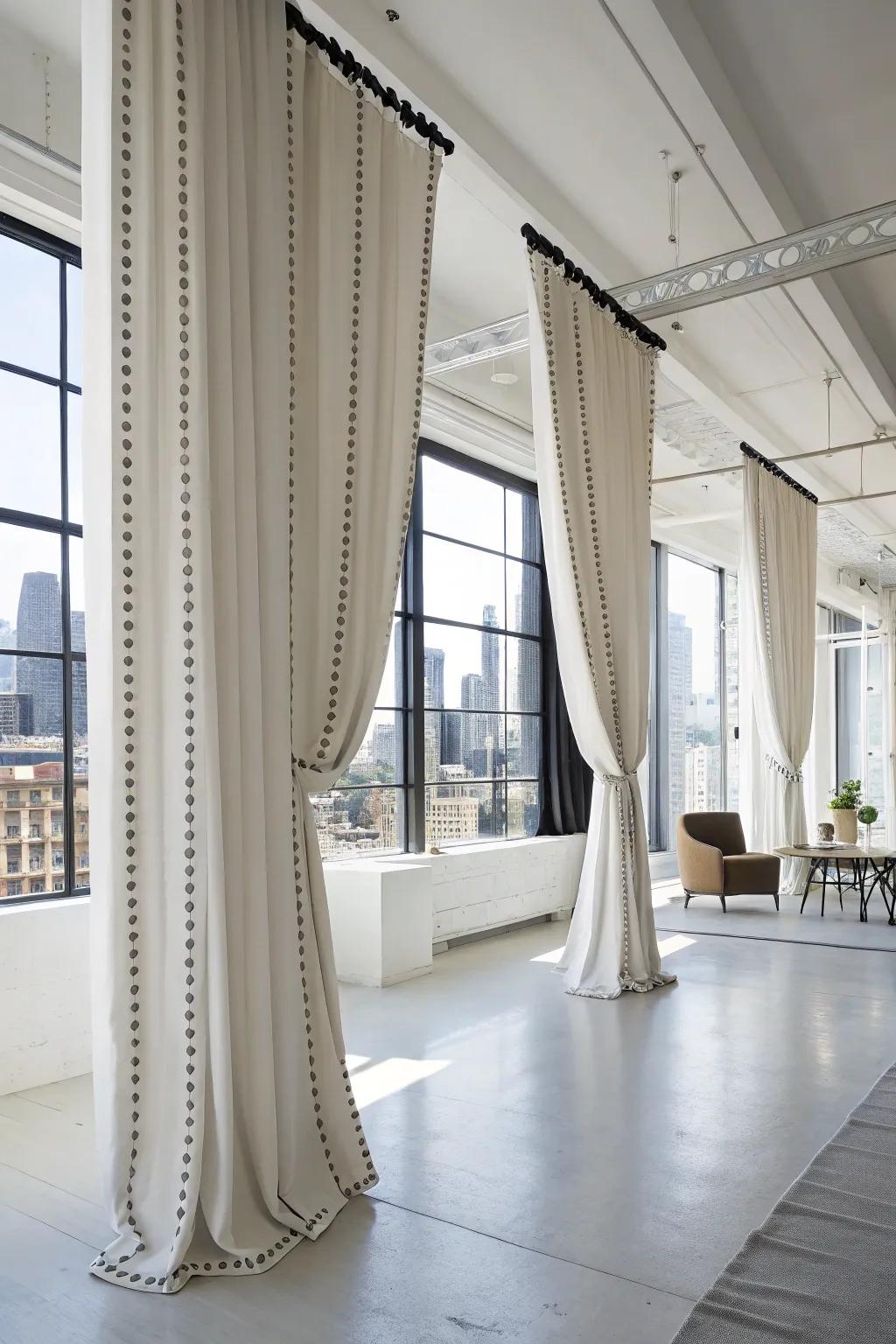 Modern curtains featuring chic nailhead trims.