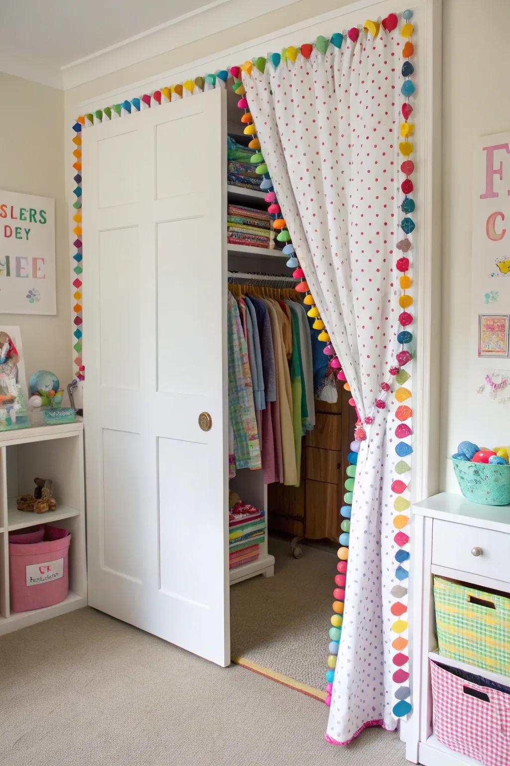 Infuse fun with pom-pom trimmed curtains.