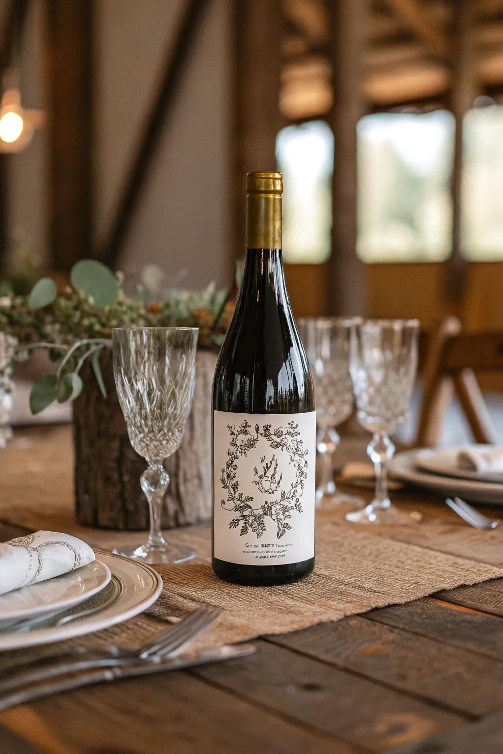 A bottle of drink with a personalized sticker for special occasions.