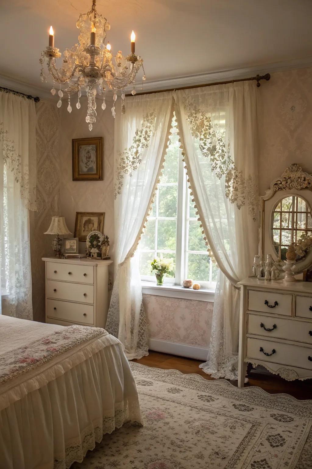 Incorporate classic allure to your sleeping quarters with delicate net valances.