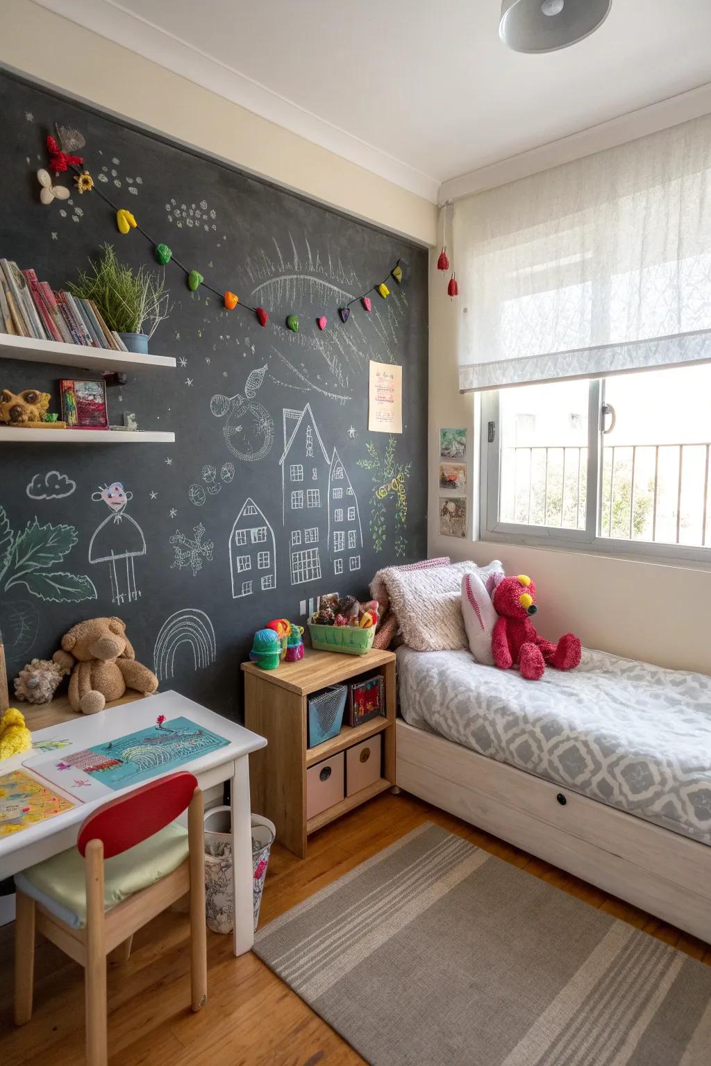 A writable wall promotes creativity and interaction.