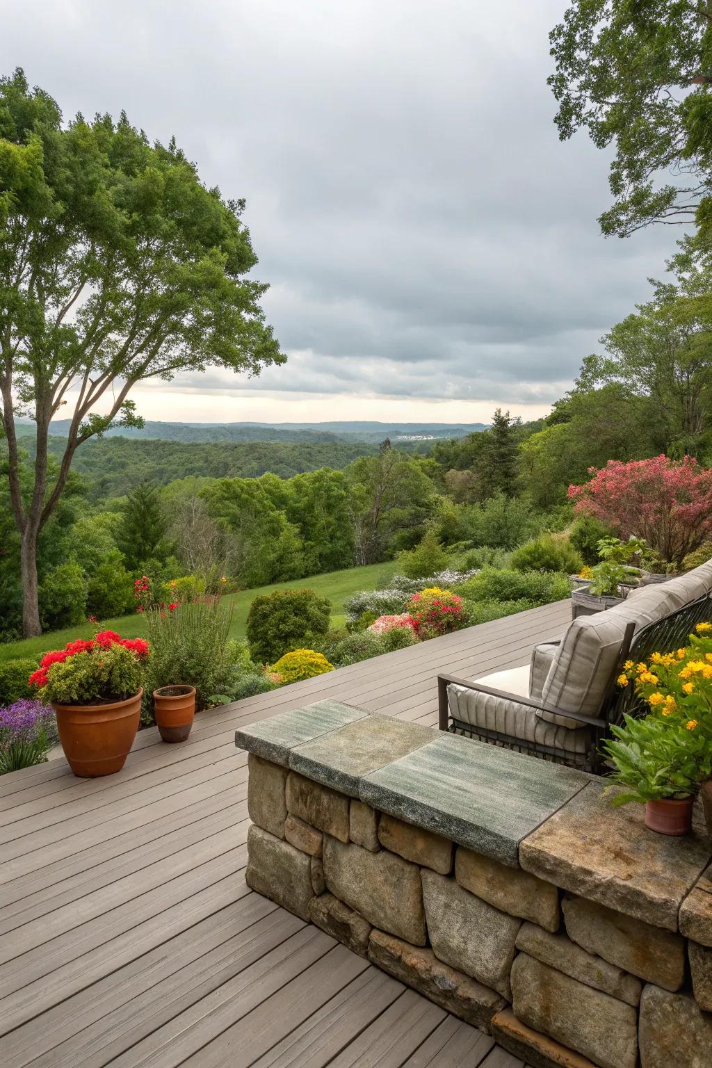 Stone fascia blends elegance with natural splendor.