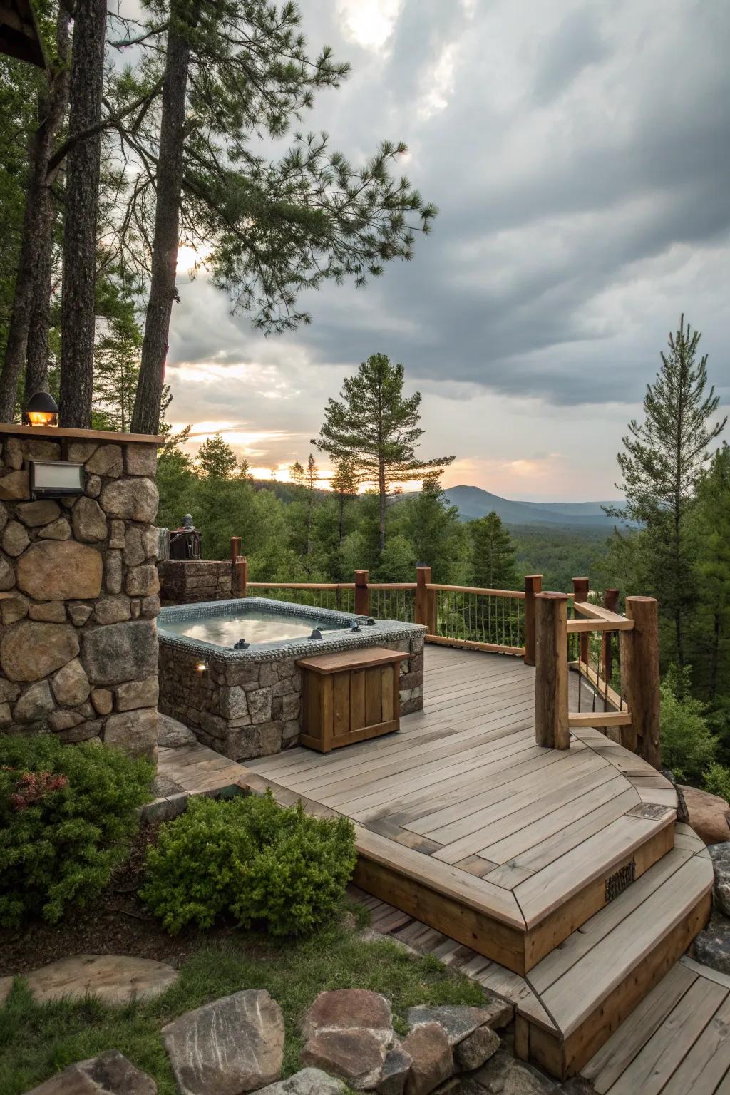 Simple elements bring a natural feel to the hot tub deck.