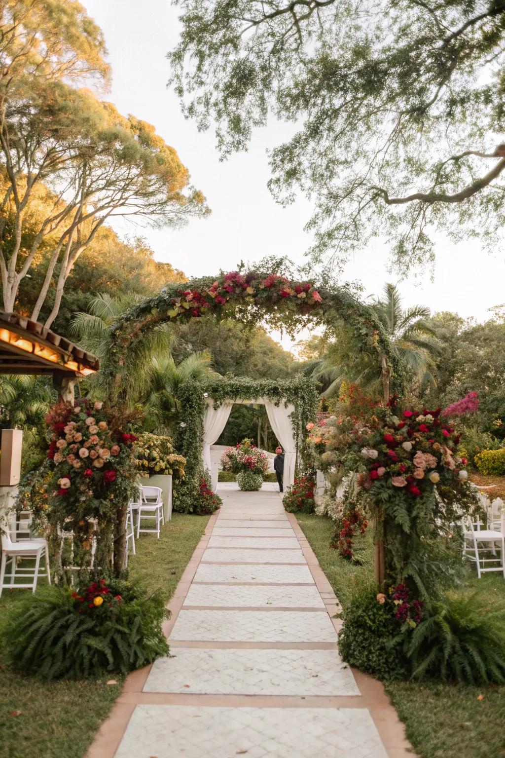 Lush greenery adding elegance and freshness to a wedding venue.