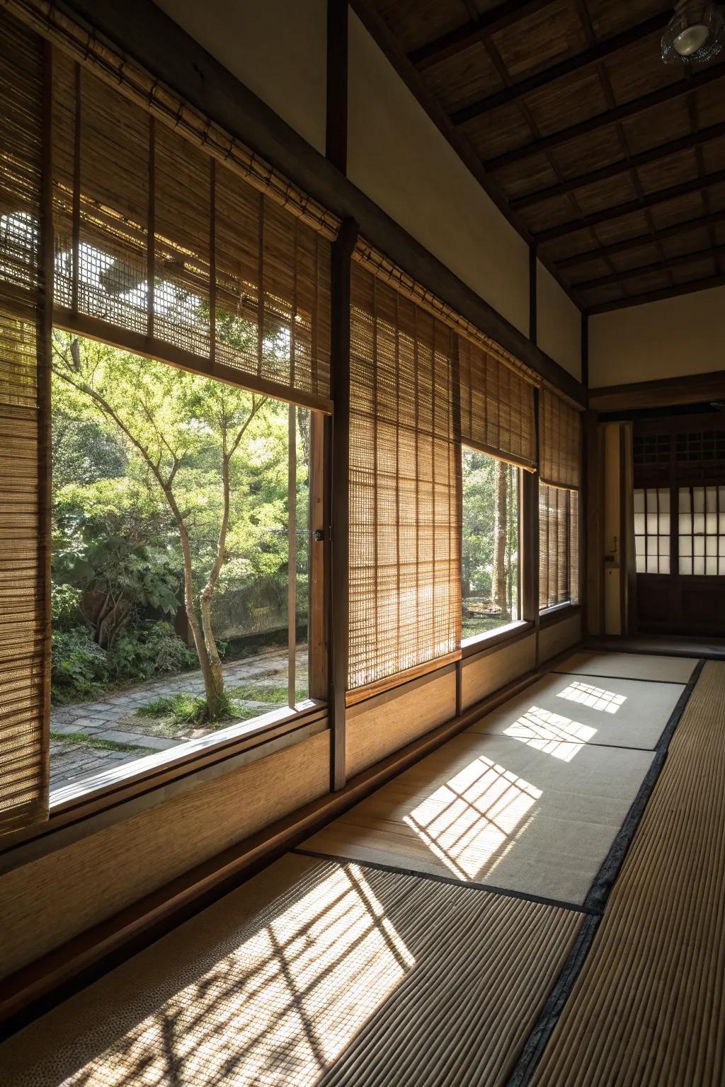 Bamboo shades contribute organic dimension and warmth to your window ornamentation.