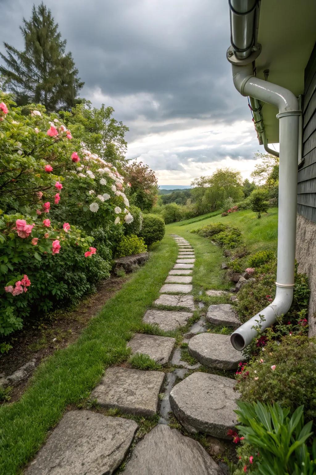 Stepping stones create inviting pathways while managing water flow.