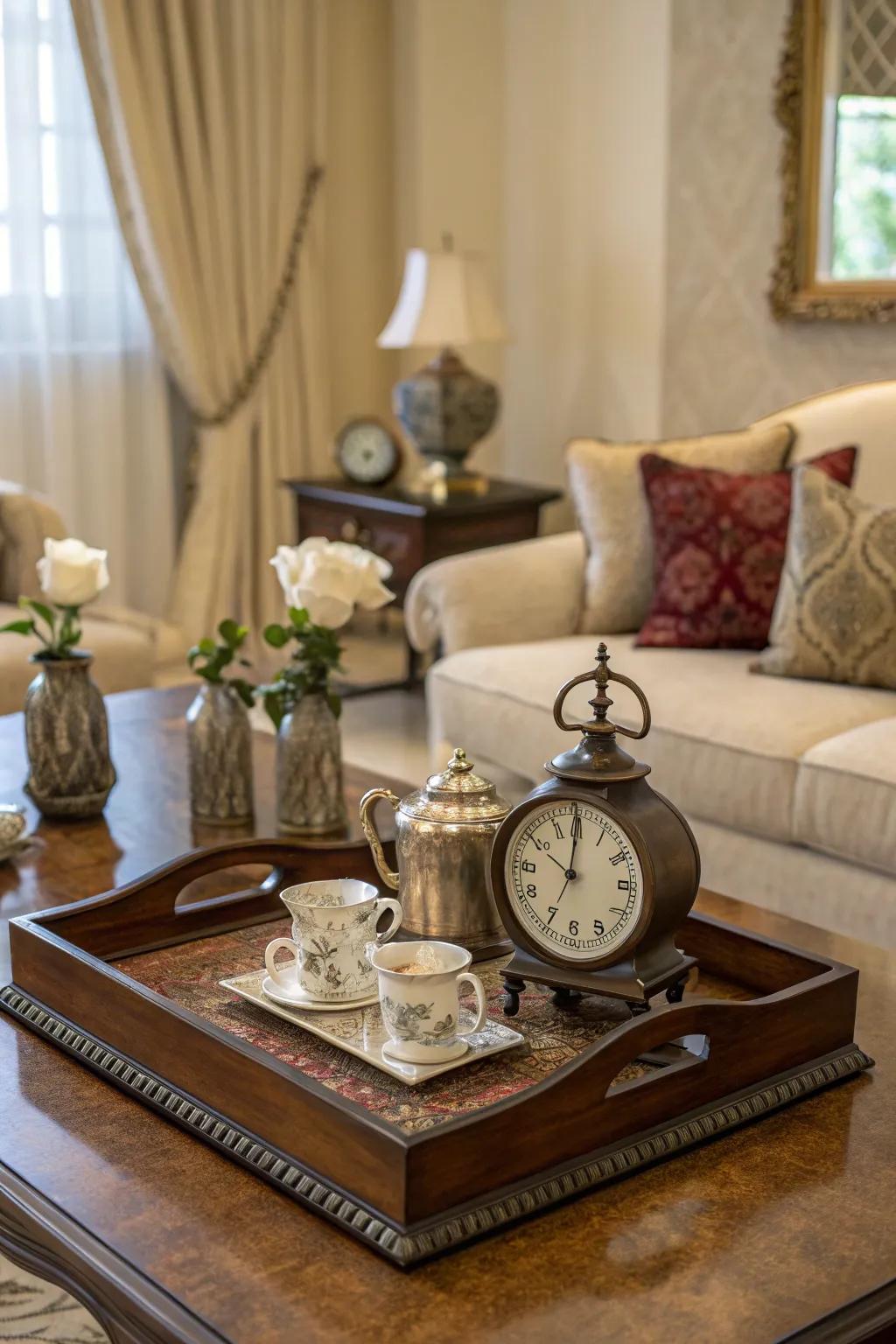 Vintage feelings with an antique object on a decorative display piece.