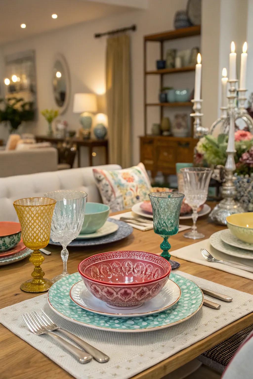 A creative mix of vintage and modern tableware styles.