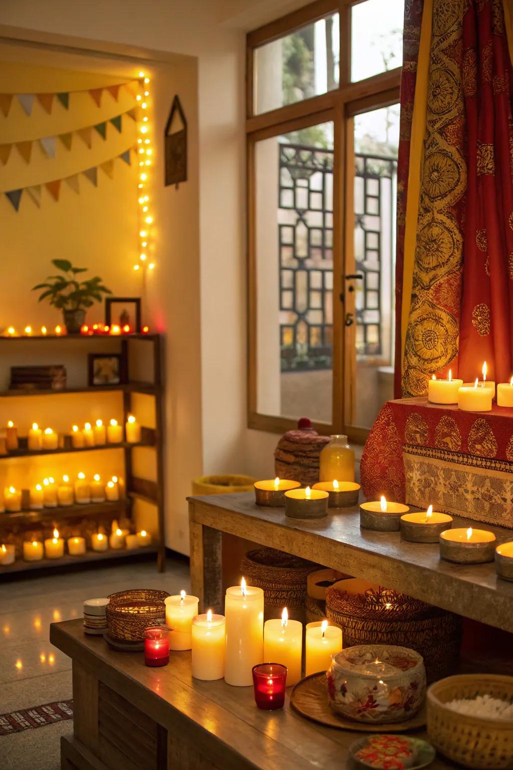 Aromatic wax lights introduce fragrance and warmth.