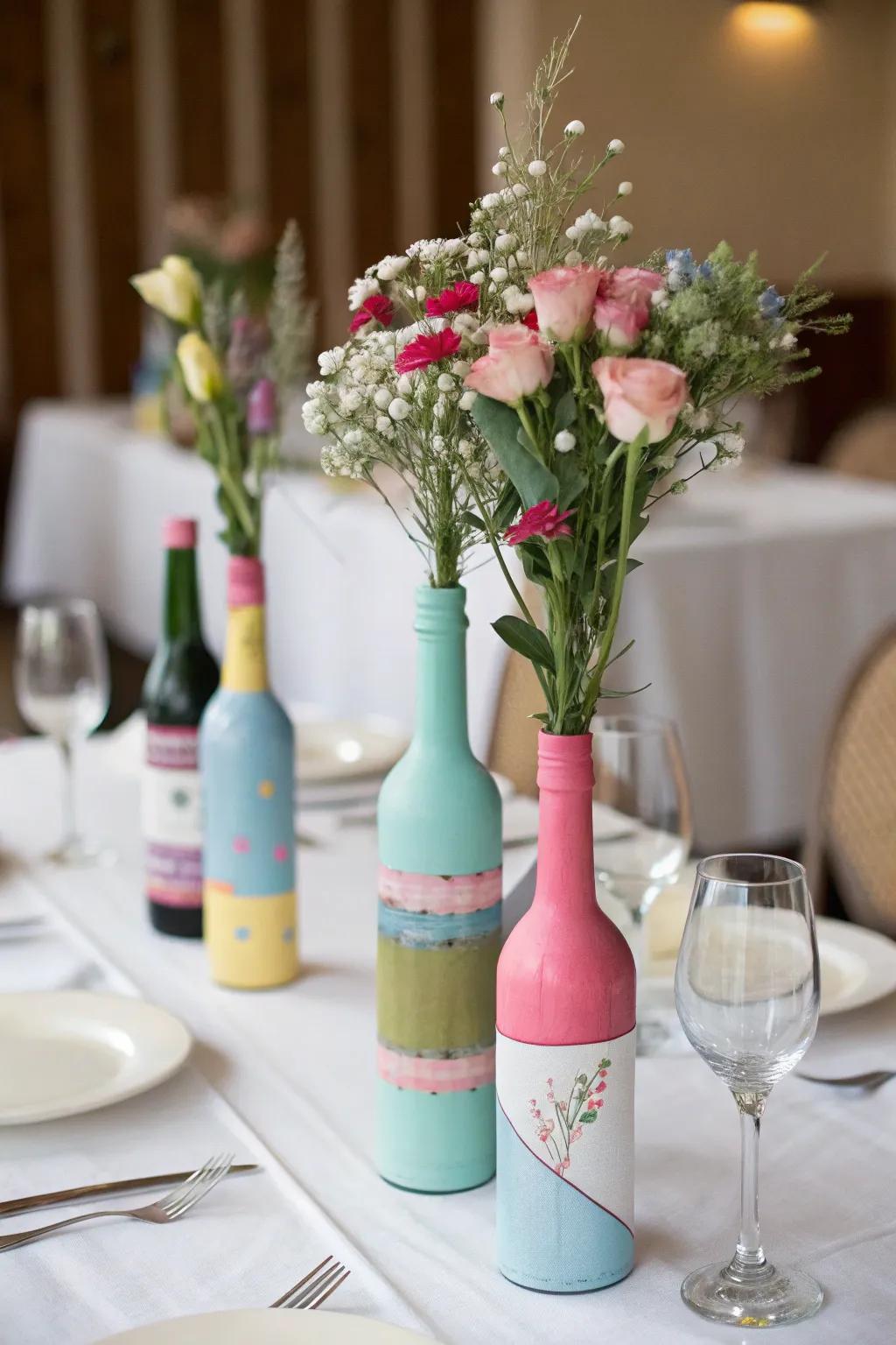 Creative and eco-friendly wine bottle centerpieces.