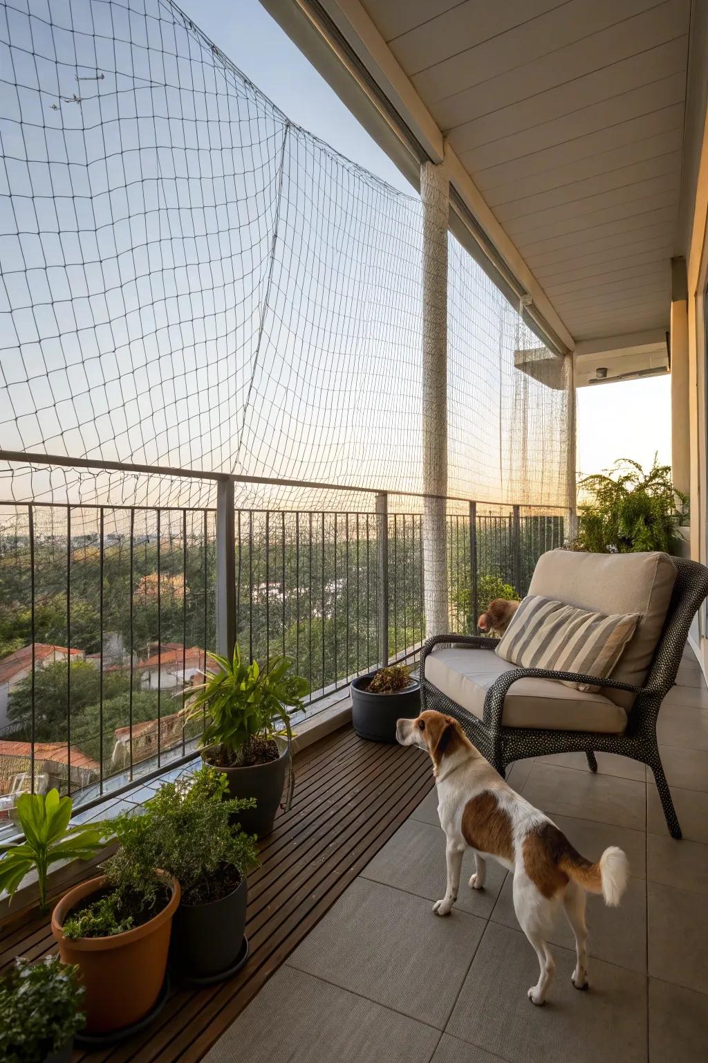 Pet balcony netting adds an additional layer of security.