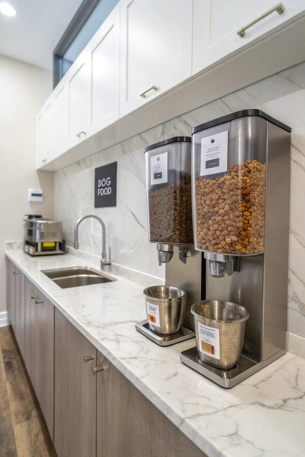 Surface-mounted dispensers offer a streamlined, modern method for dog food storage.