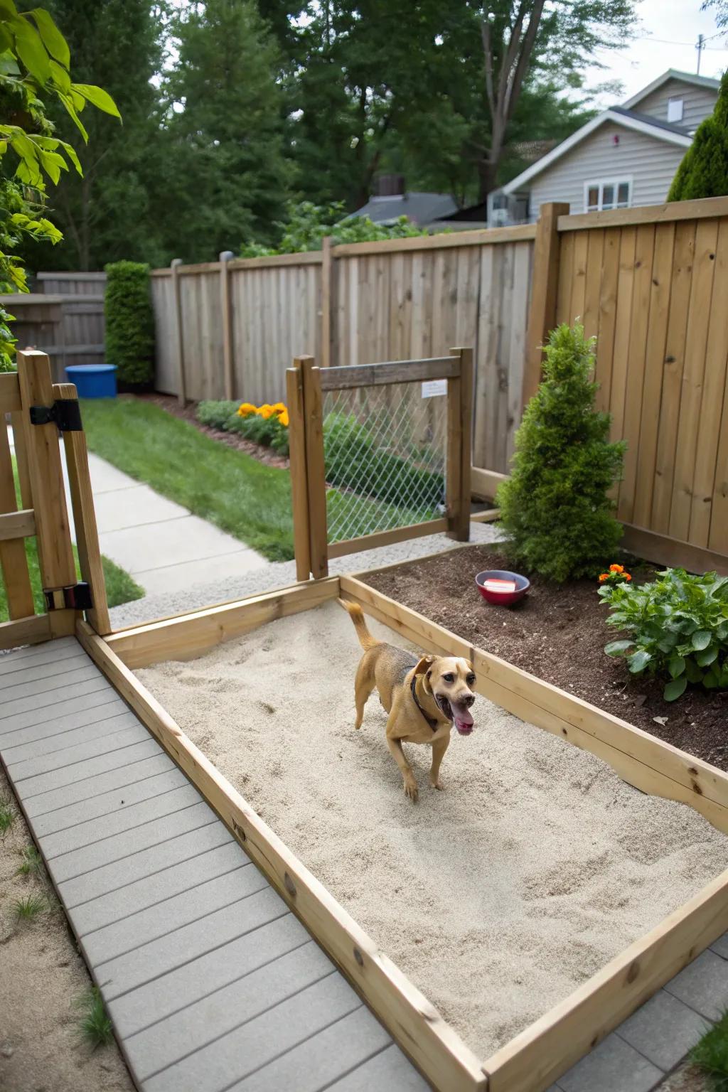 A grain box provides a special excavating spot for your dog.