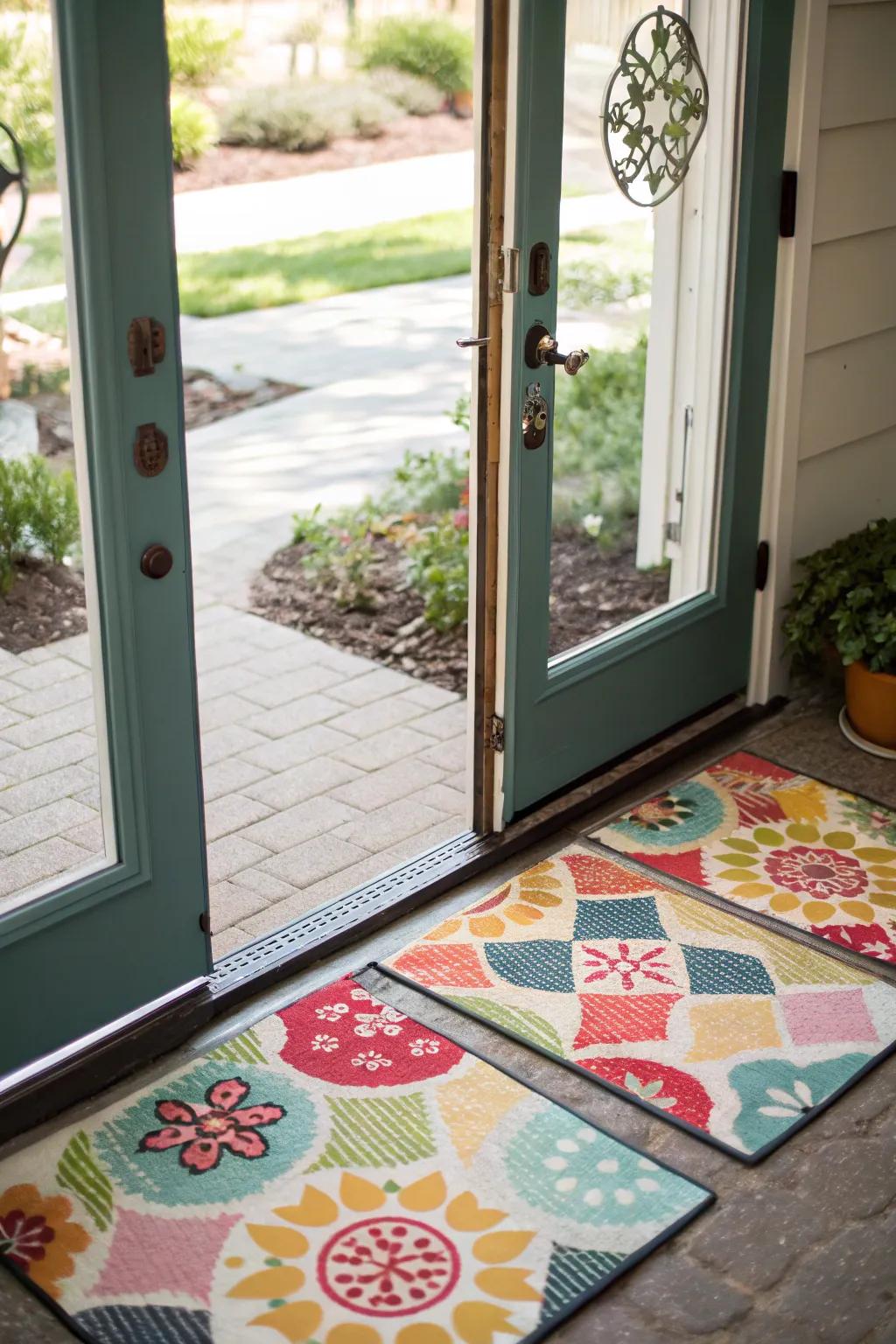 Introduce personality with playful patterns on your door mats.