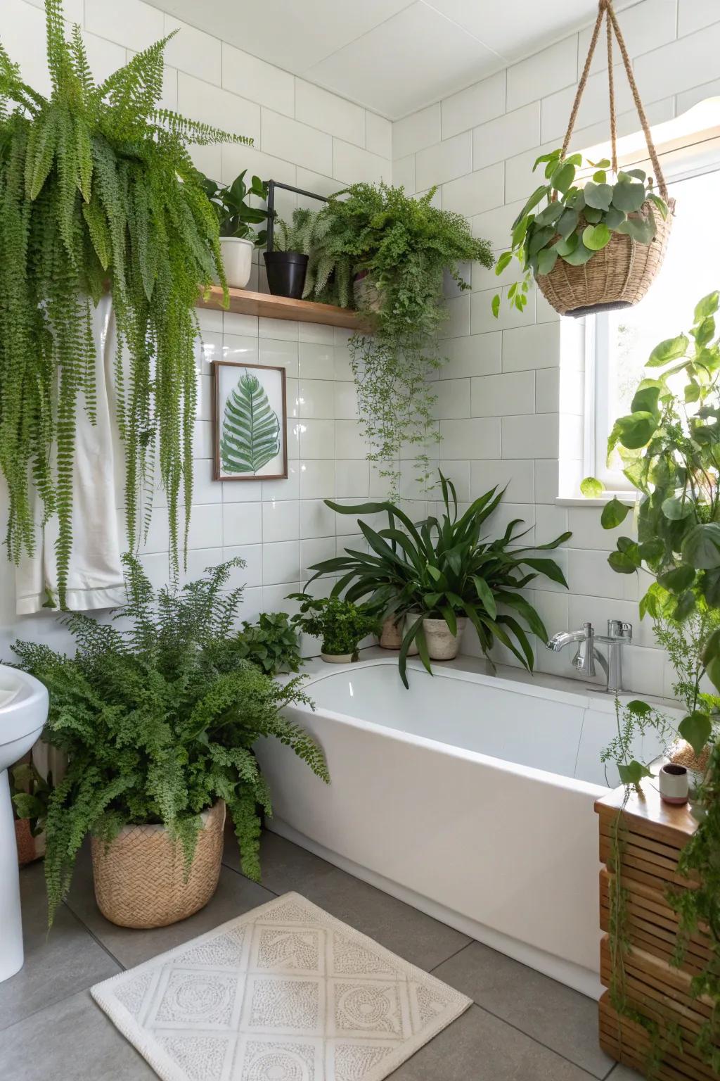 Plants add a natural, fresh touch to your bathroom oasis.
